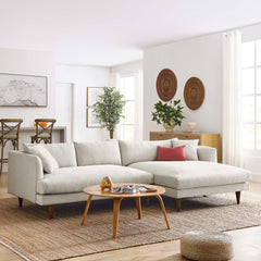Zoya Heathered Weave Ivory Right-Facing Down Filled Overstuffed Sectional Sofa - Ornate Home