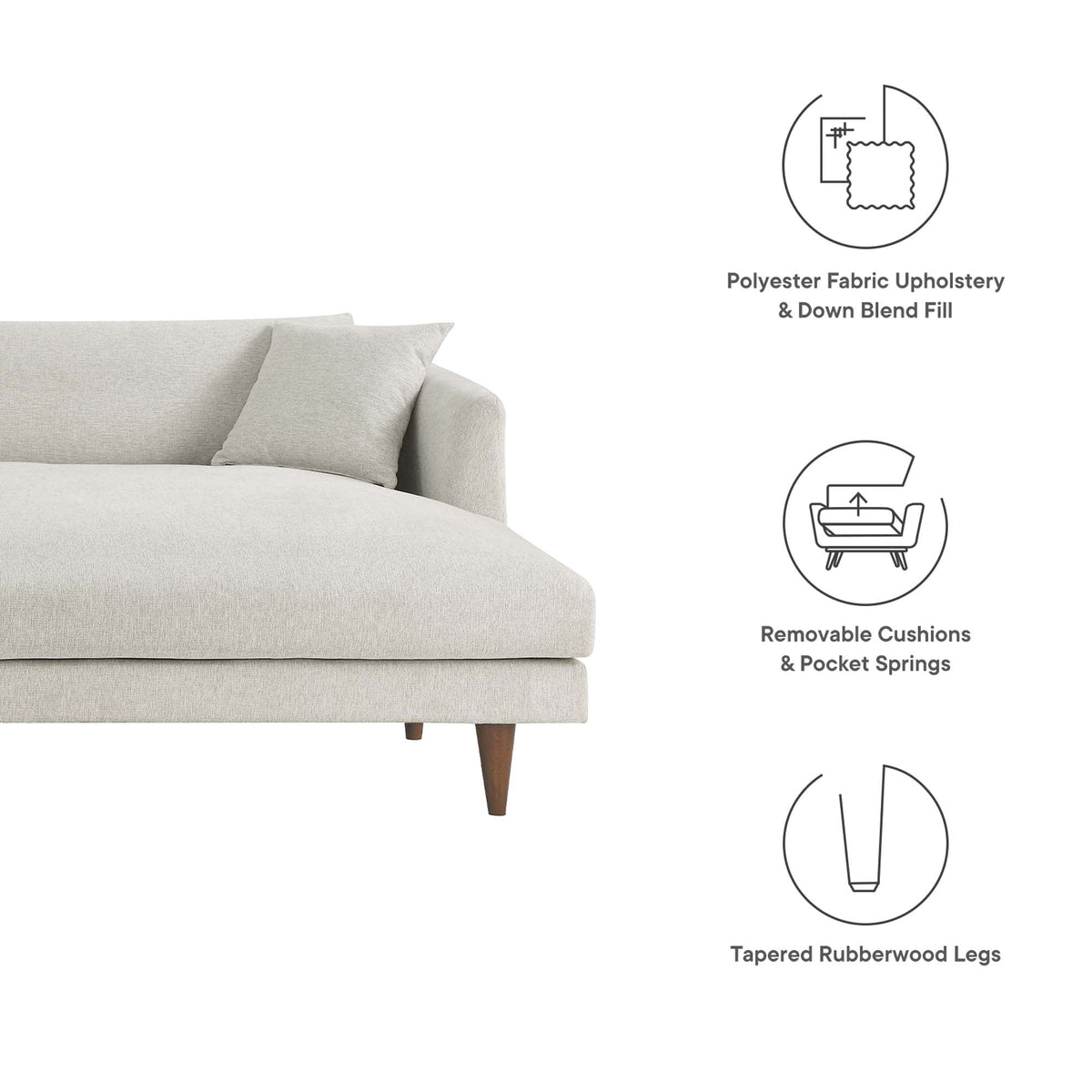 Zoya Heathered Weave Ivory Right-Facing Down Filled Overstuffed Sectional Sofa - Ornate Home