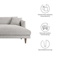 Zoya Heathered Weave Light Gray Right-Facing Down Filled Overstuffed Sectional Sofa - Ornate Home