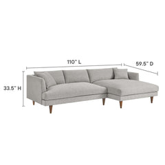 Zoya Heathered Weave Light Gray Right-Facing Down Filled Overstuffed Sectional Sofa - Ornate Home