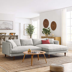 Zoya Heathered Weave Light Gray Right-Facing Down Filled Overstuffed Sectional Sofa - Ornate Home