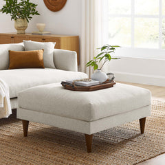 Zoya Ivory Fabric Down Filled Overstuffed Ottoman - Ornate Home