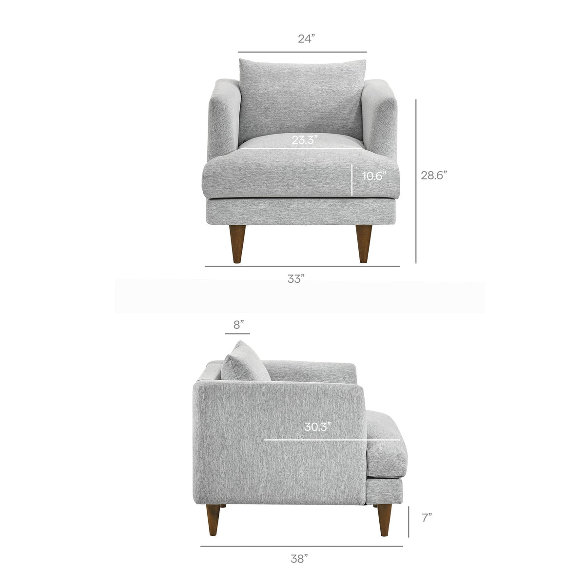 Zoya Light Gray Fabric Down Filled Overstuffed Armchair