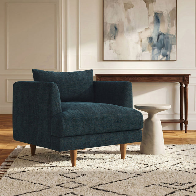 Zoya Navy Fabric Down Filled Overstuffed Armchair