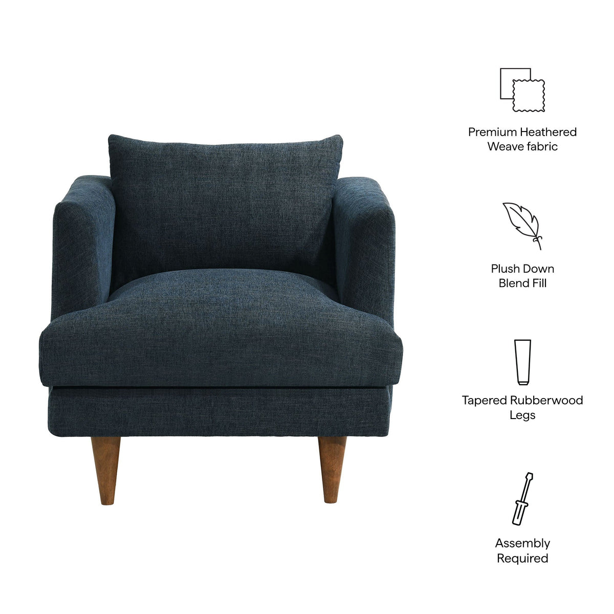 Zoya Navy Fabric Down Filled Overstuffed Armchair