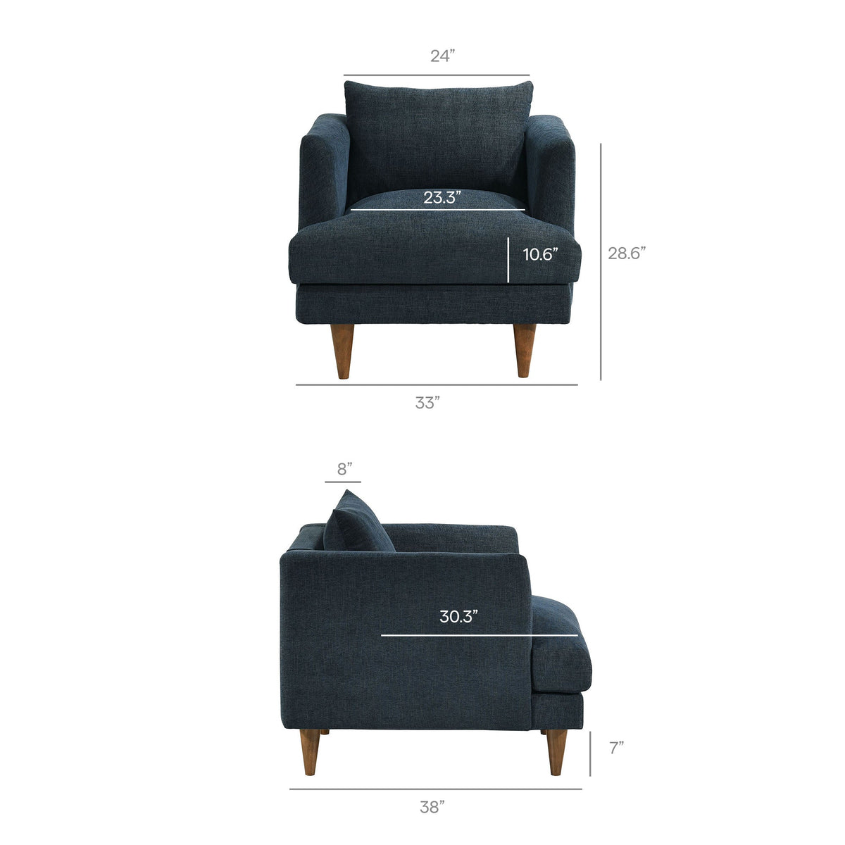 Zoya Navy Fabric Down Filled Overstuffed Armchair