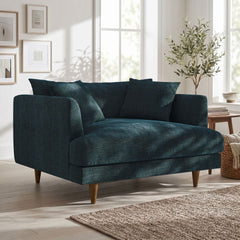 Zoya Navy Fabric Down Filled Overstuffed Chair-and-a-Half