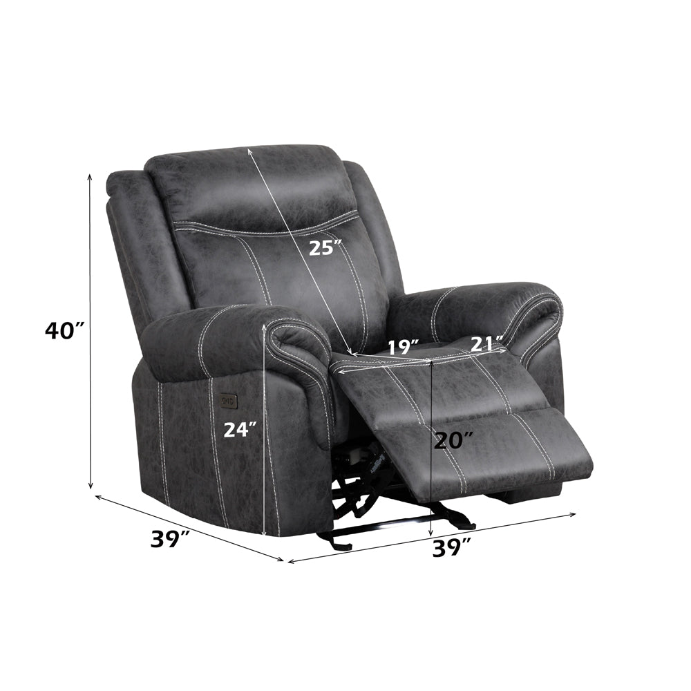 Zubaida Dark Gray  Power Motion Glider Recliner - Ornate Home