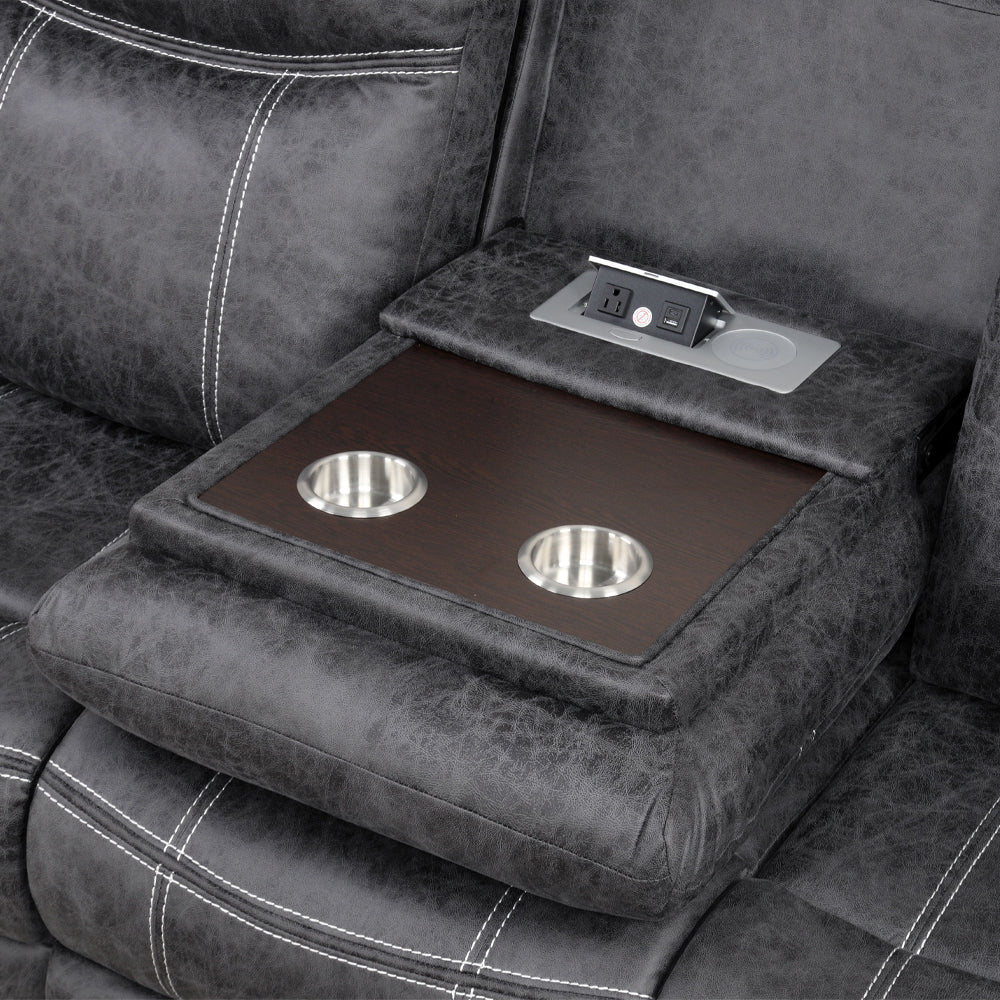 Zubaida Dark Gray  Power Motion Sofa w/Drop Down Table - Ornate Home