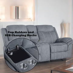 Zubaida Gray Velvet Motion Loveseat with Console - Ornate Home