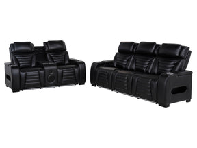 Zuma Black 2-piece Faux Leather Dual Power LED Sofa Set - Ornate Home