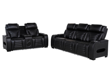 Zuma Black 2-piece Faux Leather Dual Power LED Sofa Set - Ornate Home