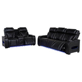Zuma Black 2-piece Faux Leather Dual Power LED Sofa Set - Ornate Home