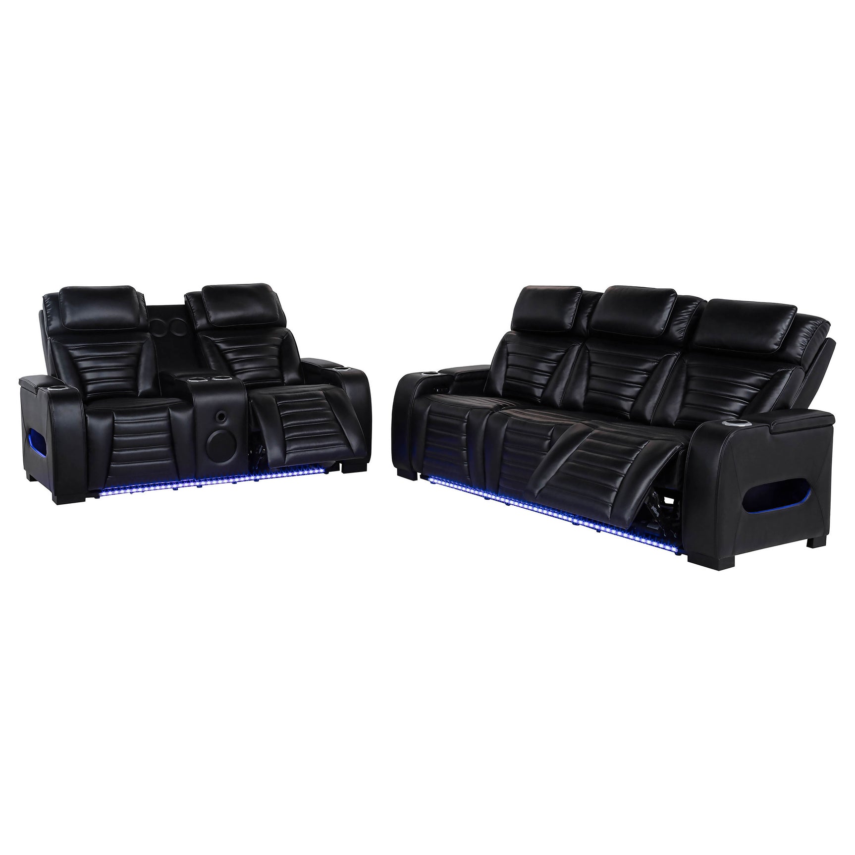 Zuma Black 2-piece Faux Leather Dual Power LED Sofa Set - Ornate Home