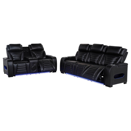 Zuma Black 2-piece Faux Leather Dual Power LED Sofa Set - Ornate Home