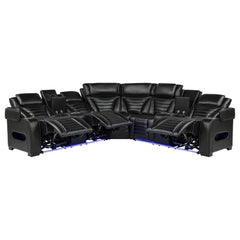 Zuma Black 3-Piece Dual Power Faux Leather Reclining Sectional Sofa - Ornate Home