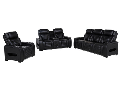 Zuma Black 3-piece Faux Leather Dual Power LED Sofa Set - Ornate Home