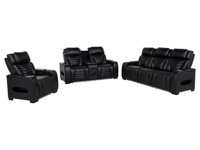 Zuma Black 3-piece Faux Leather Dual Power LED Sofa Set - Ornate Home