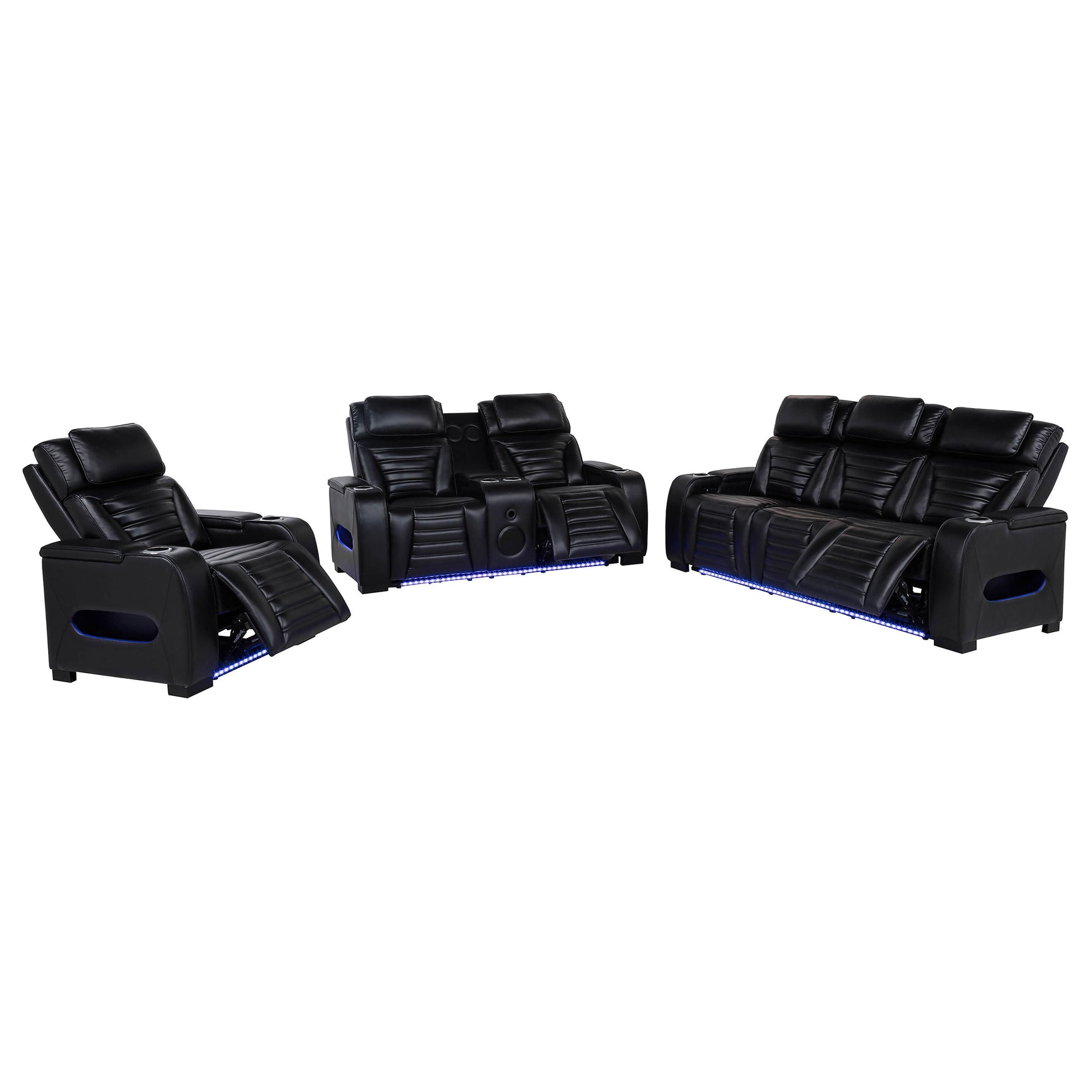 Zuma Black 3-piece Faux Leather Dual Power LED Sofa Set - Ornate Home