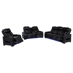 Zuma Black 3-piece Faux Leather Dual Power LED Sofa Set - Ornate Home