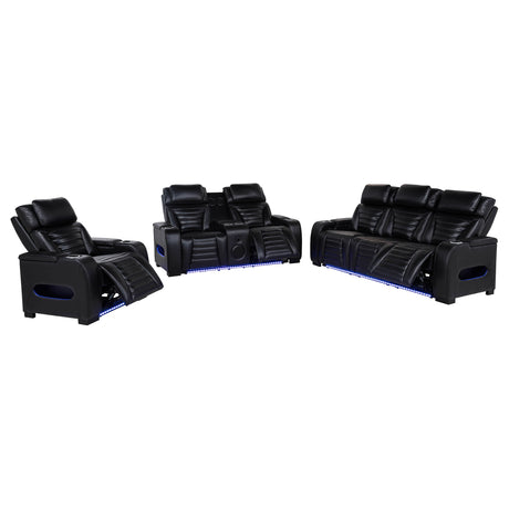 Zuma Black 3-piece Faux Leather Dual Power LED Sofa Set - Ornate Home