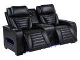 Zuma Black Faux Leather Dual Power Reclining LED Loveseat - Ornate Home