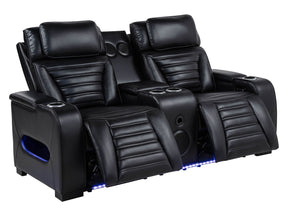 Zuma Black Faux Leather Dual Power Reclining LED Loveseat - Ornate Home