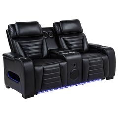 Zuma Black Faux Leather Dual Power Reclining LED Loveseat - Ornate Home