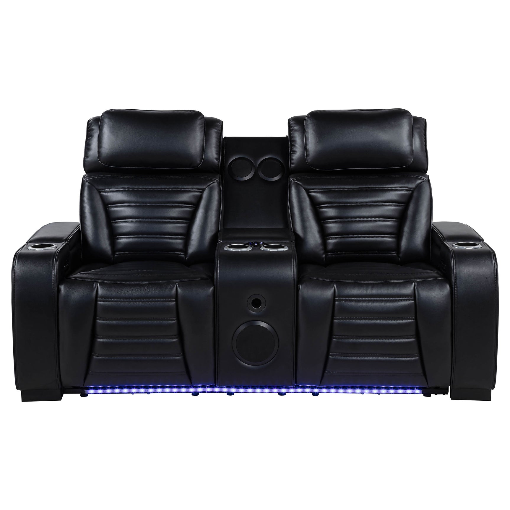 Zuma Black Faux Leather Dual Power Reclining LED Loveseat - Ornate Home