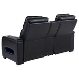 Zuma Black Faux Leather Dual Power Reclining LED Loveseat - Ornate Home