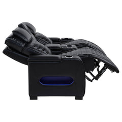 Zuma Black Faux Leather Dual Power Reclining LED Loveseat - Ornate Home
