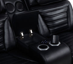 Zuma Black Faux Leather Dual Power Reclining LED Loveseat - Ornate Home