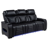 Zuma Black Faux Leather Dual Power Reclining LED Sofa - Ornate Home