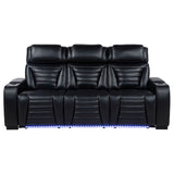 Zuma Black Faux Leather Dual Power Reclining LED Sofa - Ornate Home