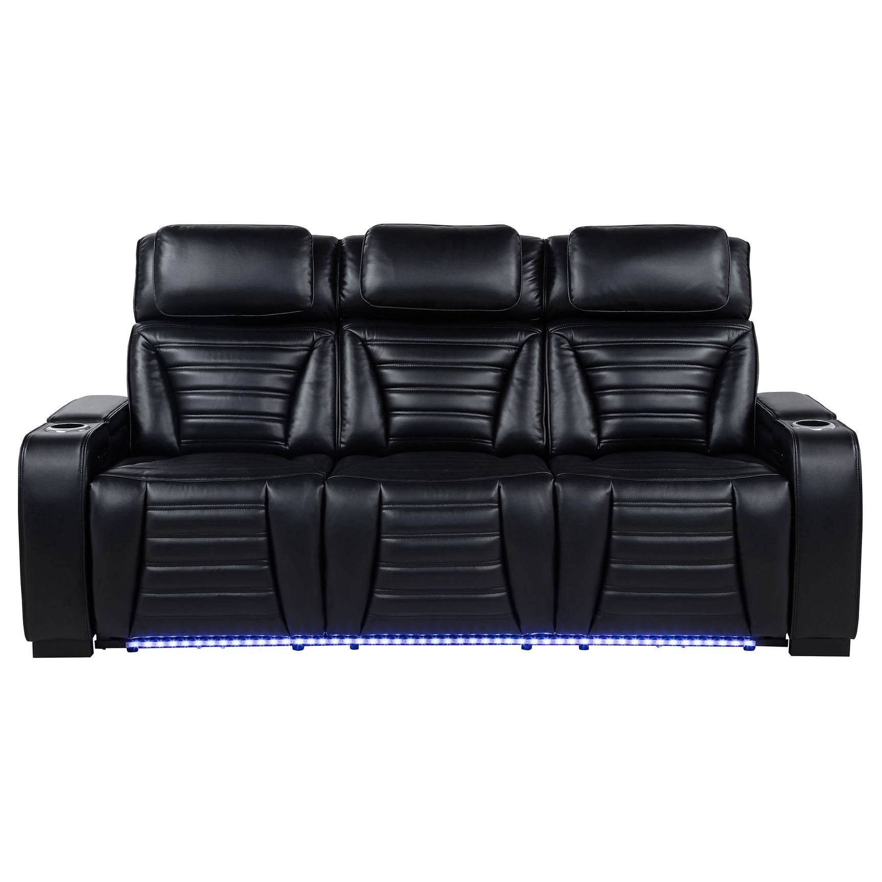 Zuma Black Faux Leather Dual Power Reclining LED Sofa - Ornate Home