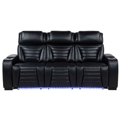 Zuma Black Faux Leather Dual Power Reclining LED Sofa - Ornate Home