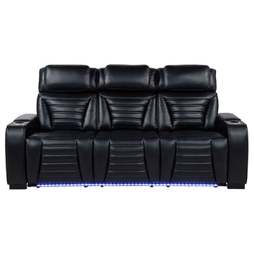 Zuma Black Faux Leather Dual Power Reclining LED Sofa - Ornate Home