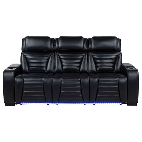 Zuma Black Faux Leather Dual Power Reclining LED Sofa - Ornate Home