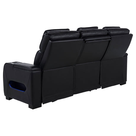 Zuma Black Faux Leather Dual Power Reclining LED Sofa - Ornate Home