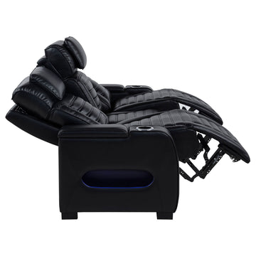 Zuma Black Faux Leather Dual Power Reclining LED Sofa - Ornate Home