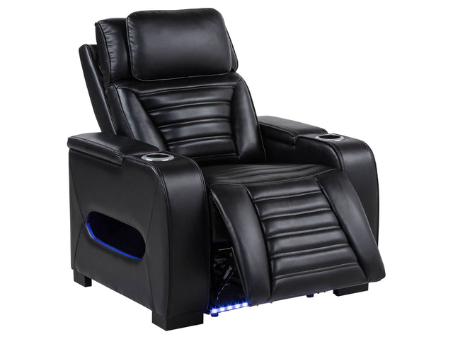 Zuma Black Faux Leather Upholstered Dual Power LED Recliner - Ornate Home