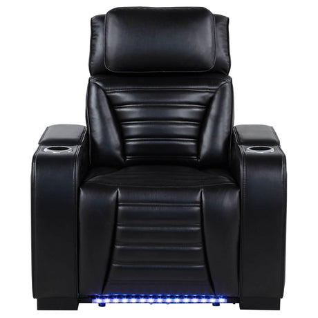 Zuma Black Faux Leather Upholstered Dual Power LED Recliner - Ornate Home