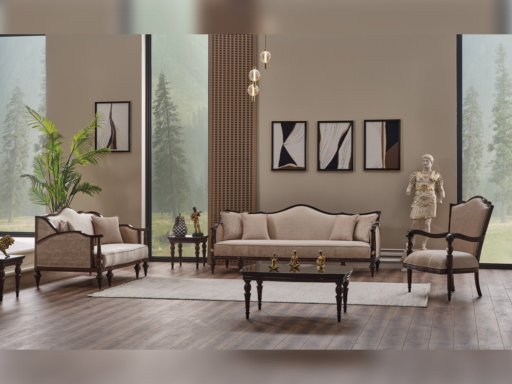 Zumrut Lux Beige 3-pieces (Sofa & Loveseat & Chair) Living Room Set