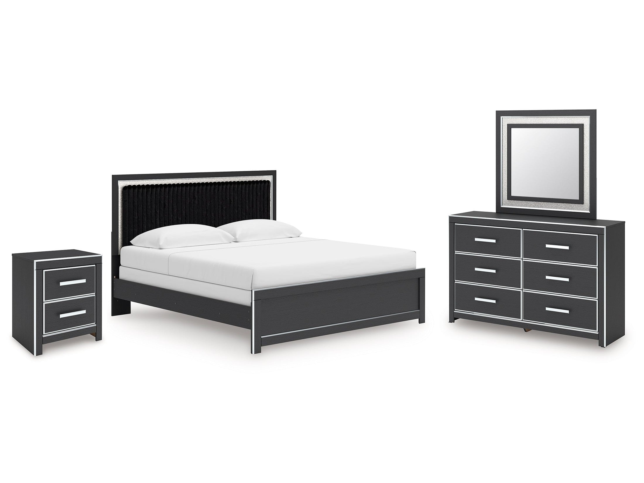 Ashley Furniture Zuraleus Black King Panel Bedroom Set with Dresser, Mirror and Nightstand