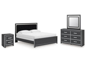 Zuraleus Black King Panel Bedroom Set with Dresser, Mirror and Nightstand - Ornate Home