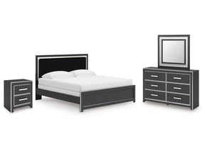 Zuraleus Black King Panel Bedroom Set with Dresser, Mirror and Nightstand - Ornate Home