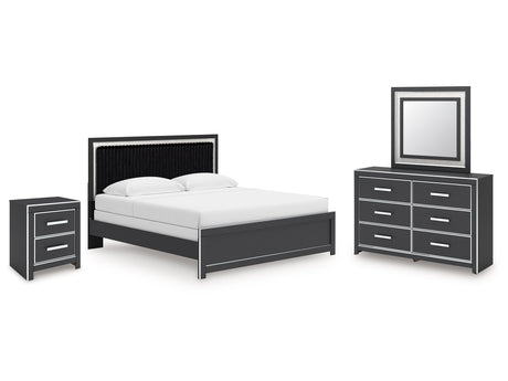 Zuraleus Black King Panel Bedroom Set with Dresser, Mirror and Nightstand - Ornate Home