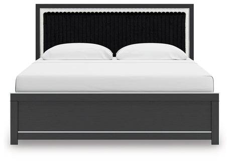 Zuraleus Black King Panel Bedroom Set with Dresser, Mirror and Nightstand - Ornate Home