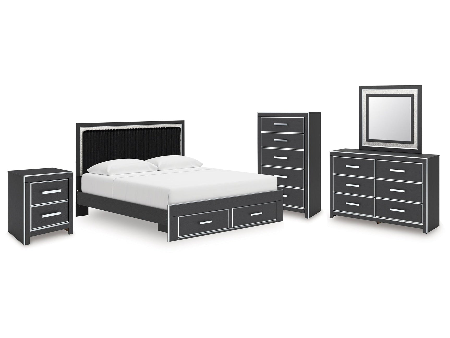 Zuraleus Black King Storage Bedroom Set with Dresser, Mirror, Chest and Nightstand (Online Special Price) - Ornate Home