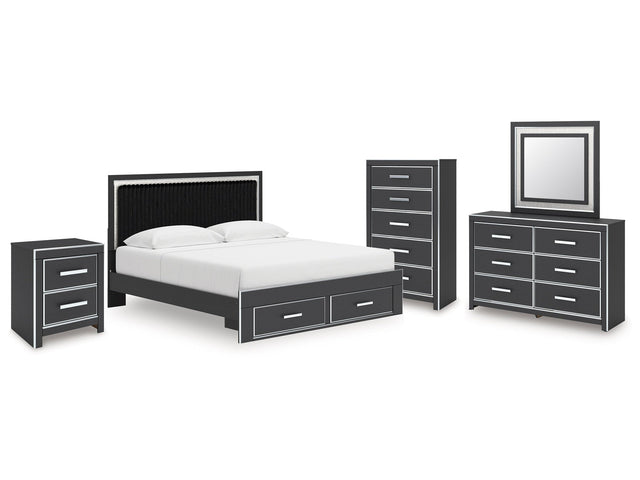 Zuraleus Black King Storage Bedroom Set with Dresser, Mirror, Chest and Nightstand (Online Special Price) - Ornate Home